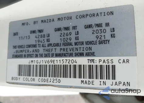 2014 Mazda Mazda6 I Touring z USA, uszkodzony, nr VIN JM1GJ1V69E1157204